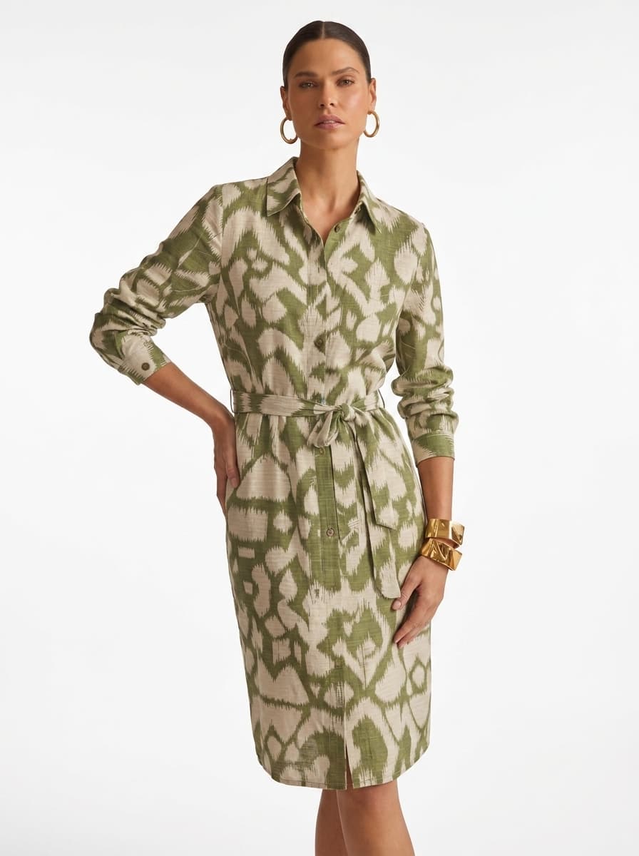 Ikat Belted Shirt Dress