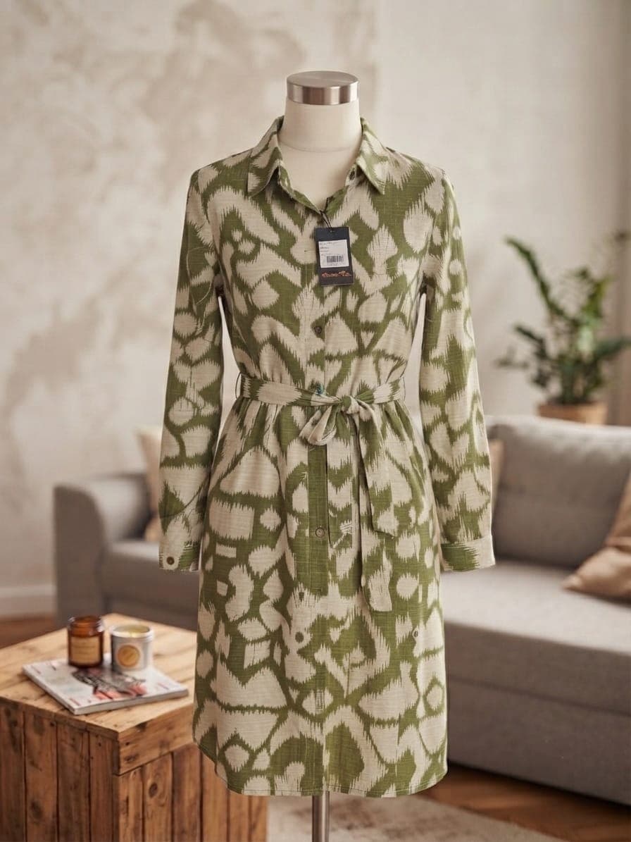 Ikat Belted Shirt Dress