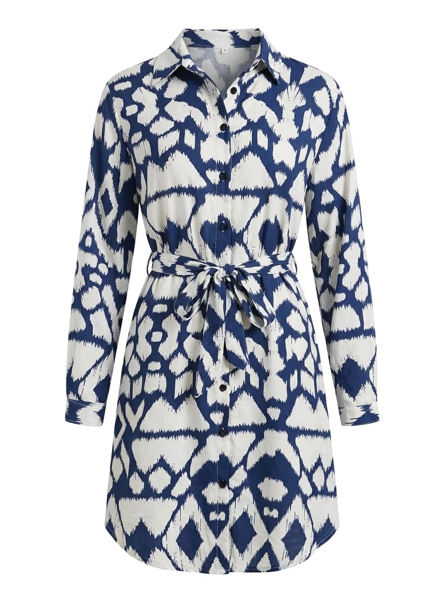 Ikat Belted Shirt Dress